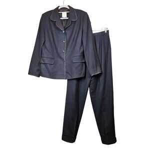 CW  Black Blazer Pant 100% Wool Suit Set Womens 12 Career Office classy classic